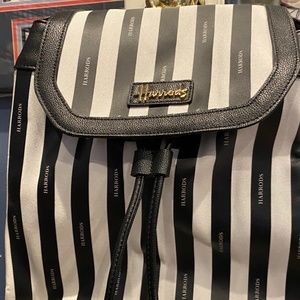 Harrods Black & White Stripe Backpack Purse